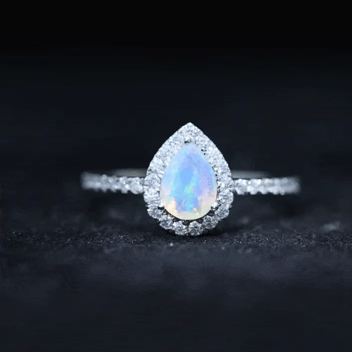 1 CT Ethiopian Opal Teardrop Engagement Ring with Diamond