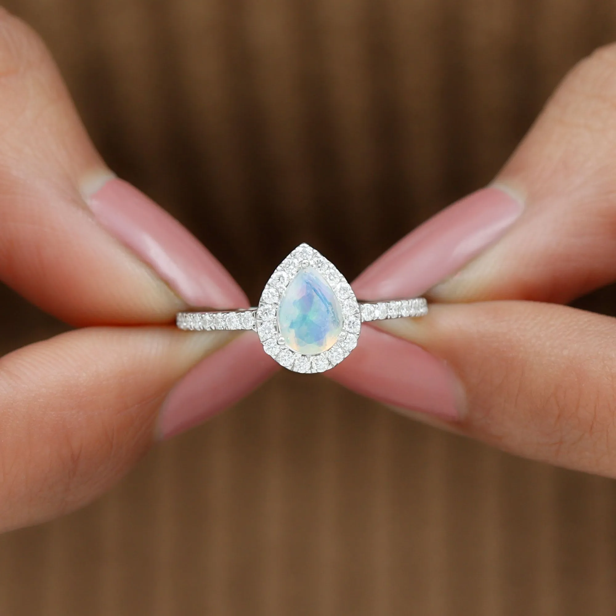 1 CT Ethiopian Opal Teardrop Engagement Ring with Diamond