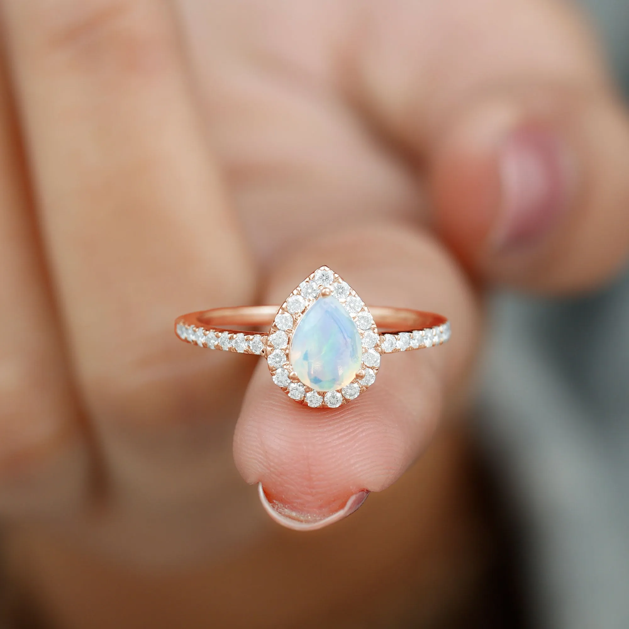 1 CT Ethiopian Opal Teardrop Engagement Ring with Diamond