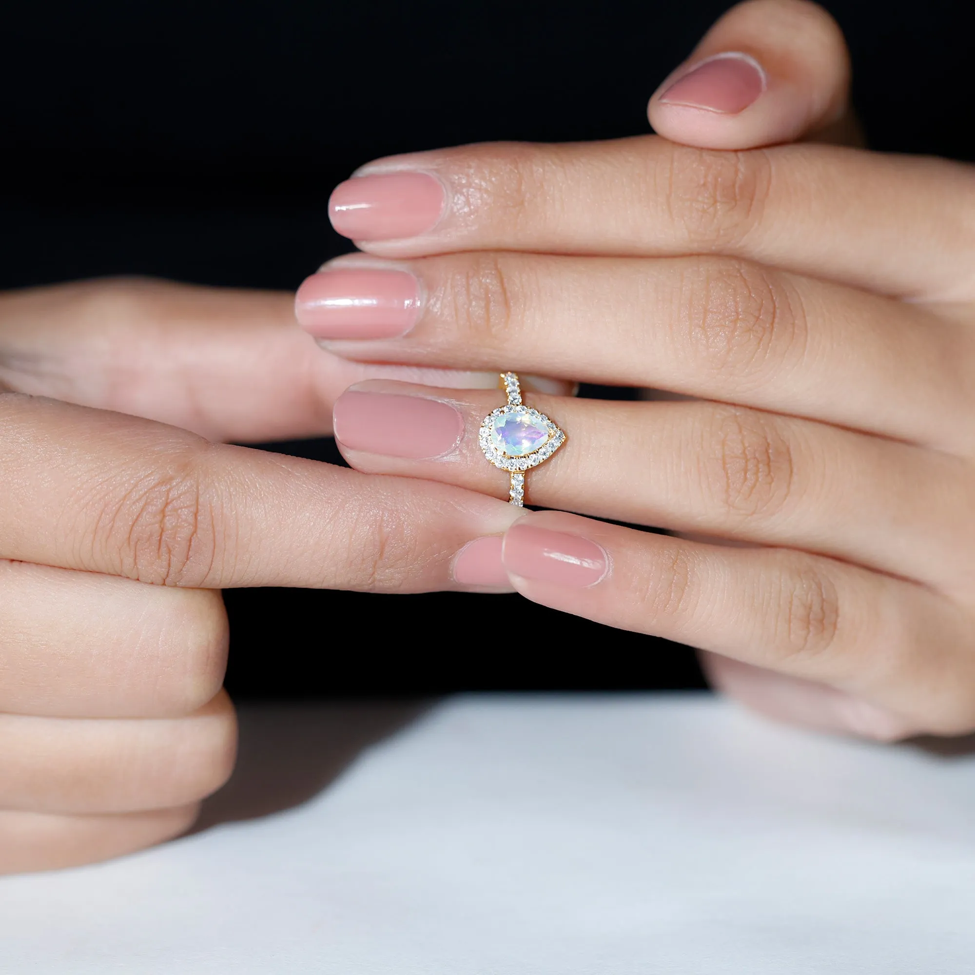 1 CT Ethiopian Opal Teardrop Engagement Ring with Diamond