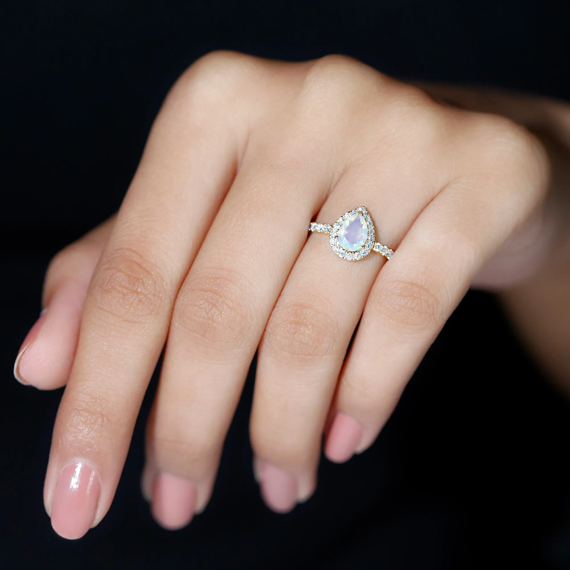 1 CT Ethiopian Opal Teardrop Engagement Ring with Diamond