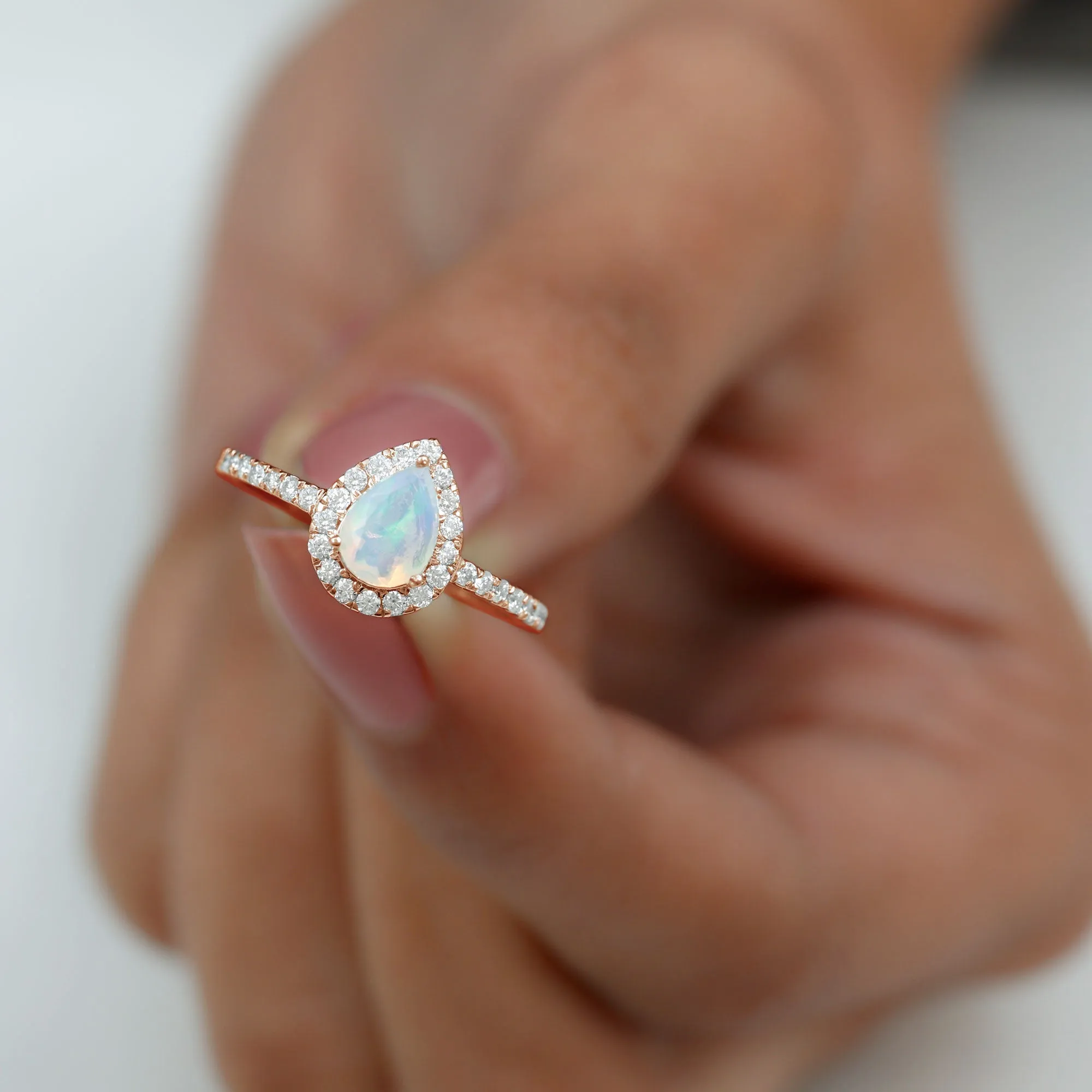 1 CT Ethiopian Opal Teardrop Engagement Ring with Diamond