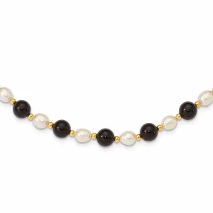 14k Gold Fancy White Cultured Pearl Onyx Necklace