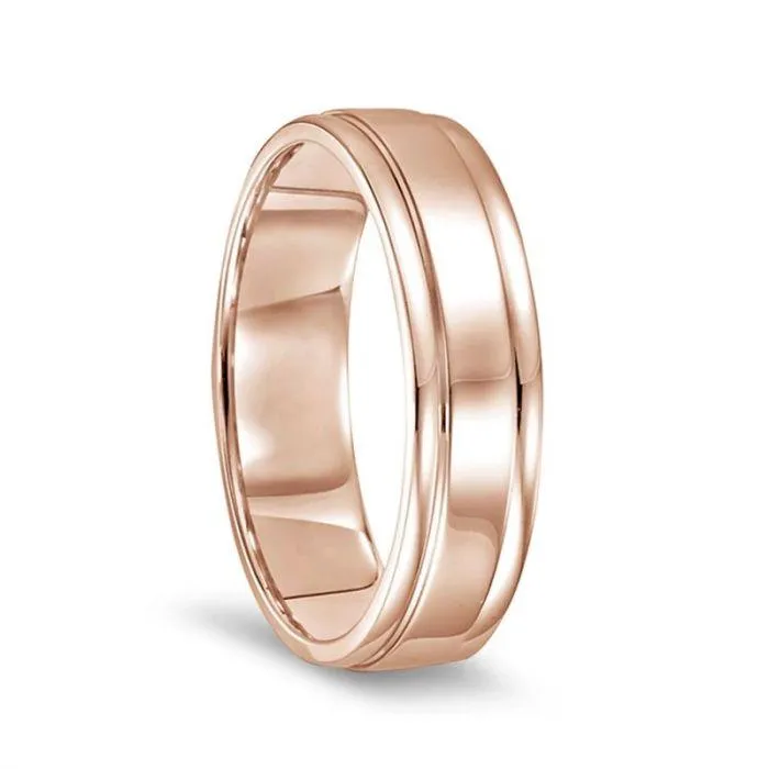 14k Rose Gold Polished Finish Ring with Round Edges - 6mm