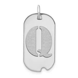 14k White Gold Rhodium Polished Finish Block Letter Q Initial Dog Tag Charm Pendant