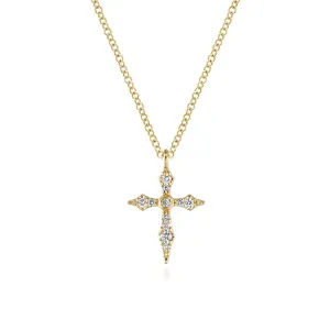 14K Yellow Gold Sculpted Diamond Cross Pendant Necklace - NK5728Y45JJ