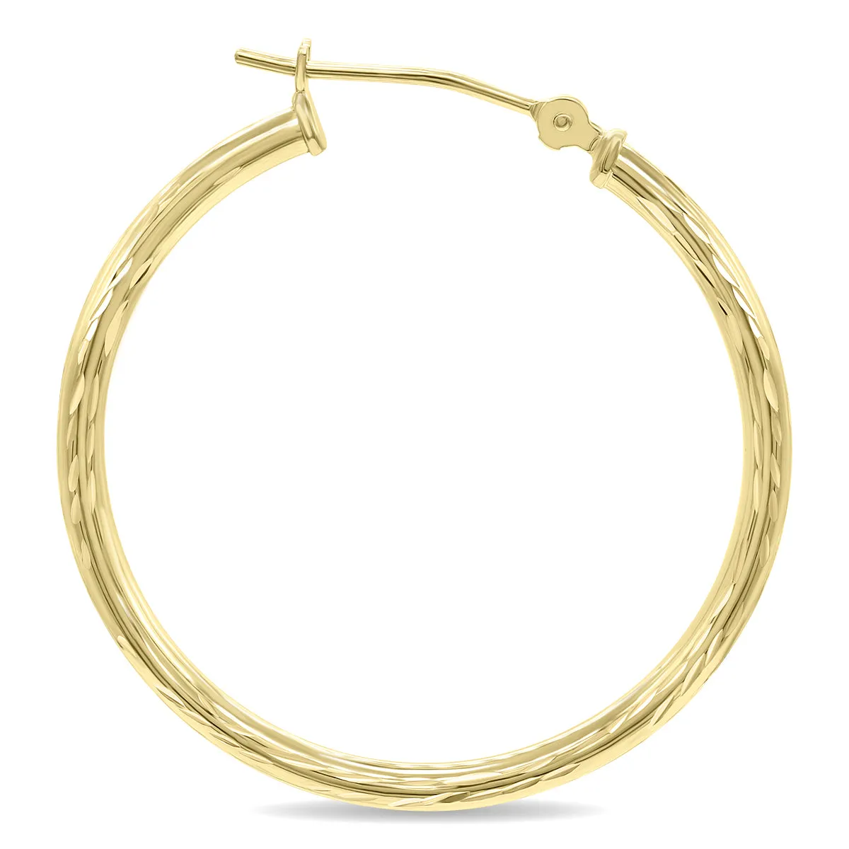 14K Yellow Gold Shiny Diamond Cut Engraved Hoop Earrings (30mm)