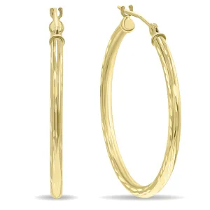 14K Yellow Gold Shiny Diamond Cut Engraved Hoop Earrings (30mm)