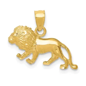 14K Yellow Gold Solid Polished Diamond Cut Finish Lion Charm Pendant