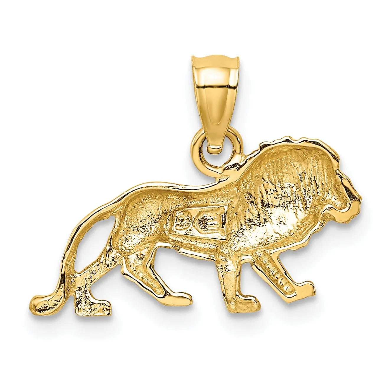 14K Yellow Gold Solid Polished Diamond Cut Finish Lion Charm Pendant