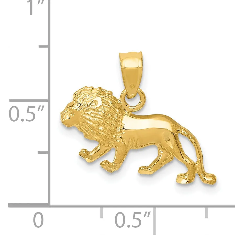 14K Yellow Gold Solid Polished Diamond Cut Finish Lion Charm Pendant