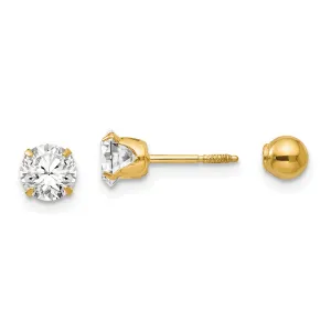 14KT Yellow Gold 5MM Cubic Zirconia Reversible Stud Earrings