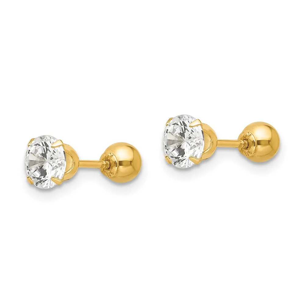 14KT Yellow Gold 5MM Cubic Zirconia Reversible Stud Earrings