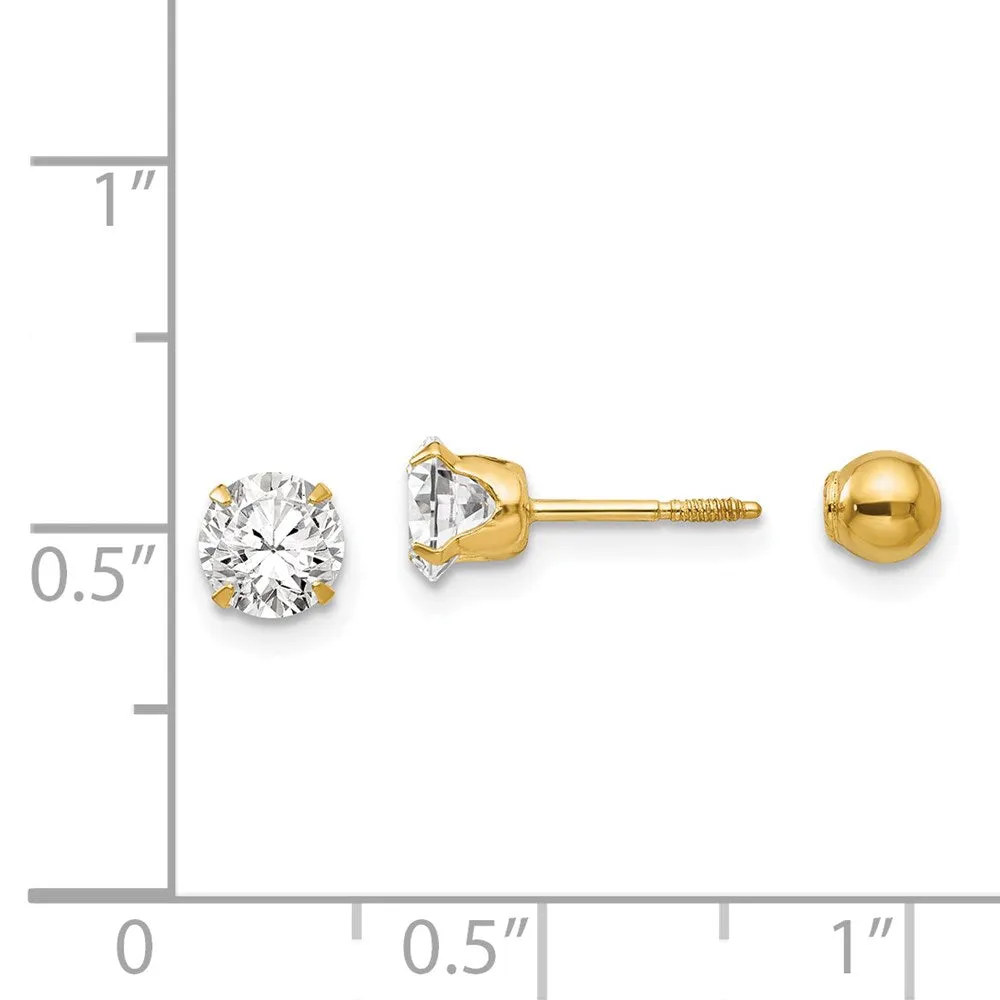 14KT Yellow Gold 5MM Cubic Zirconia Reversible Stud Earrings