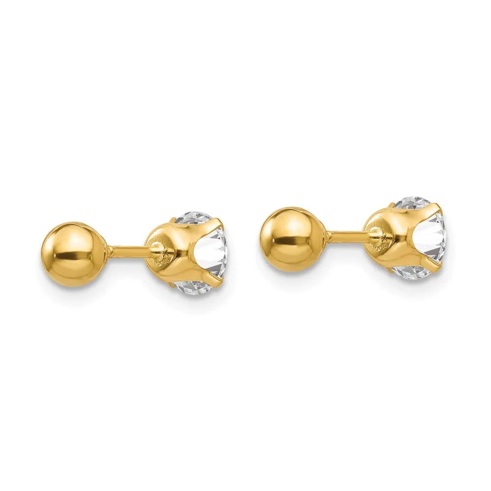 14KT Yellow Gold 5MM Cubic Zirconia Reversible Stud Earrings