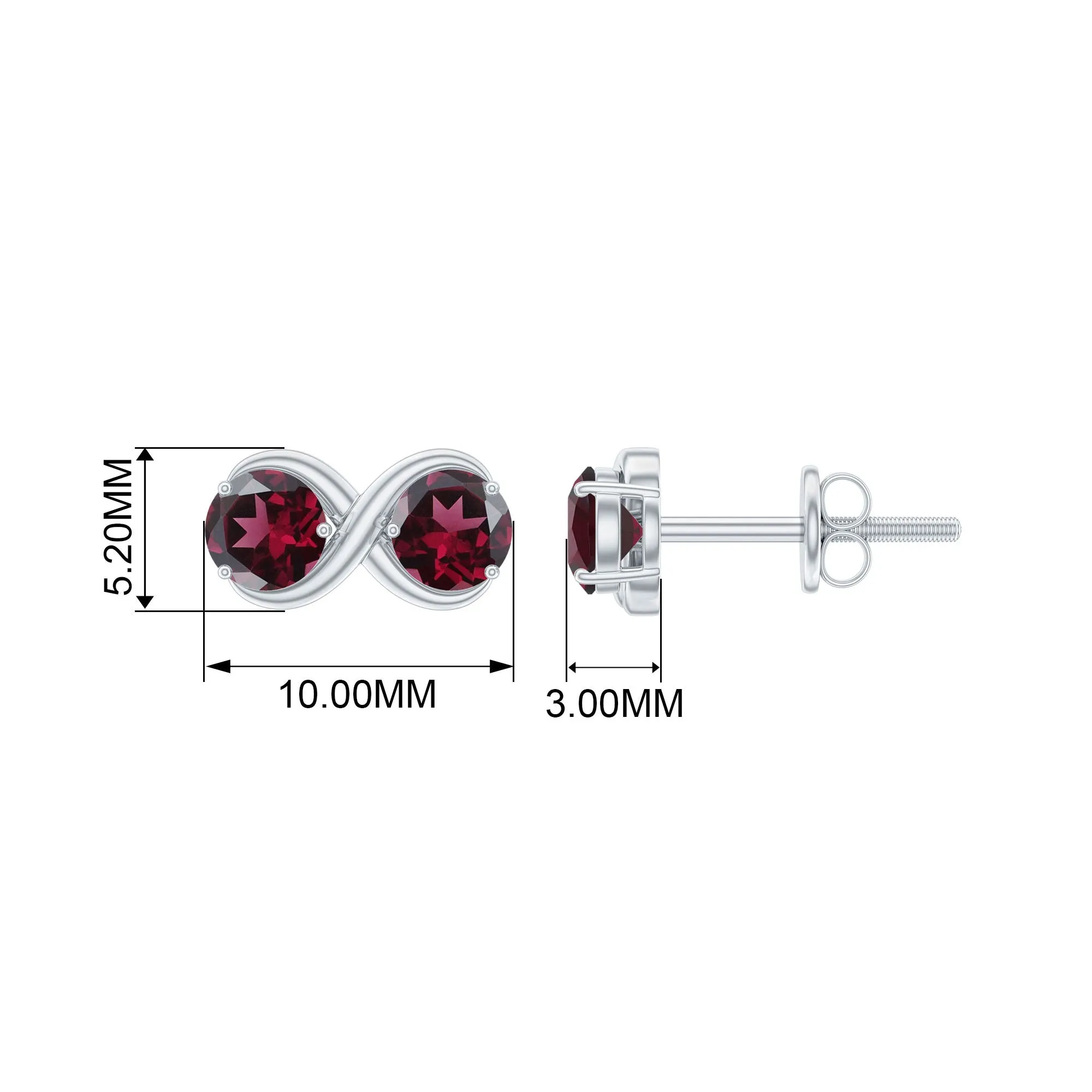 1.50 CT Simple Rhodolite Two Stone Infinity Stud Earrings