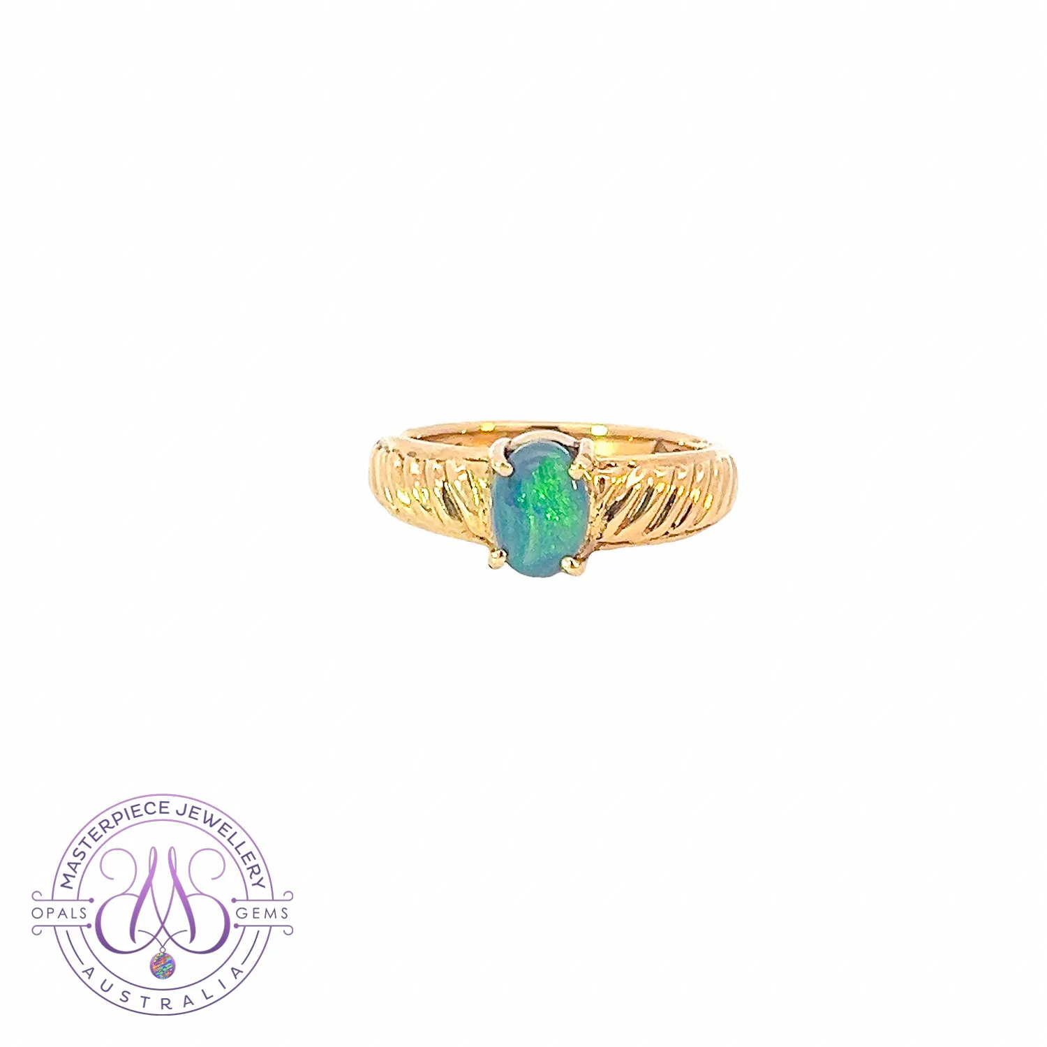 18kt Yellow Gold Black Opal 0.55ct green flash ring