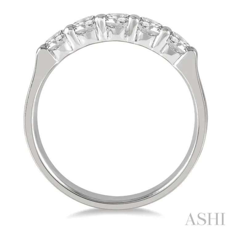 3/4 ctw 5 Stone Round Cut Diamond Wedding Band in 14K White Gold