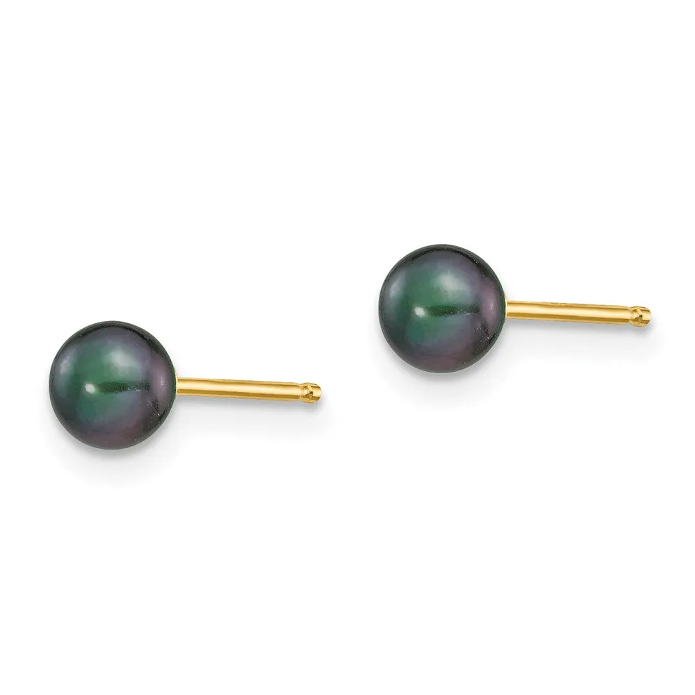 4MM Round Pearl Stud Earrings in 14KT Yellow Gold