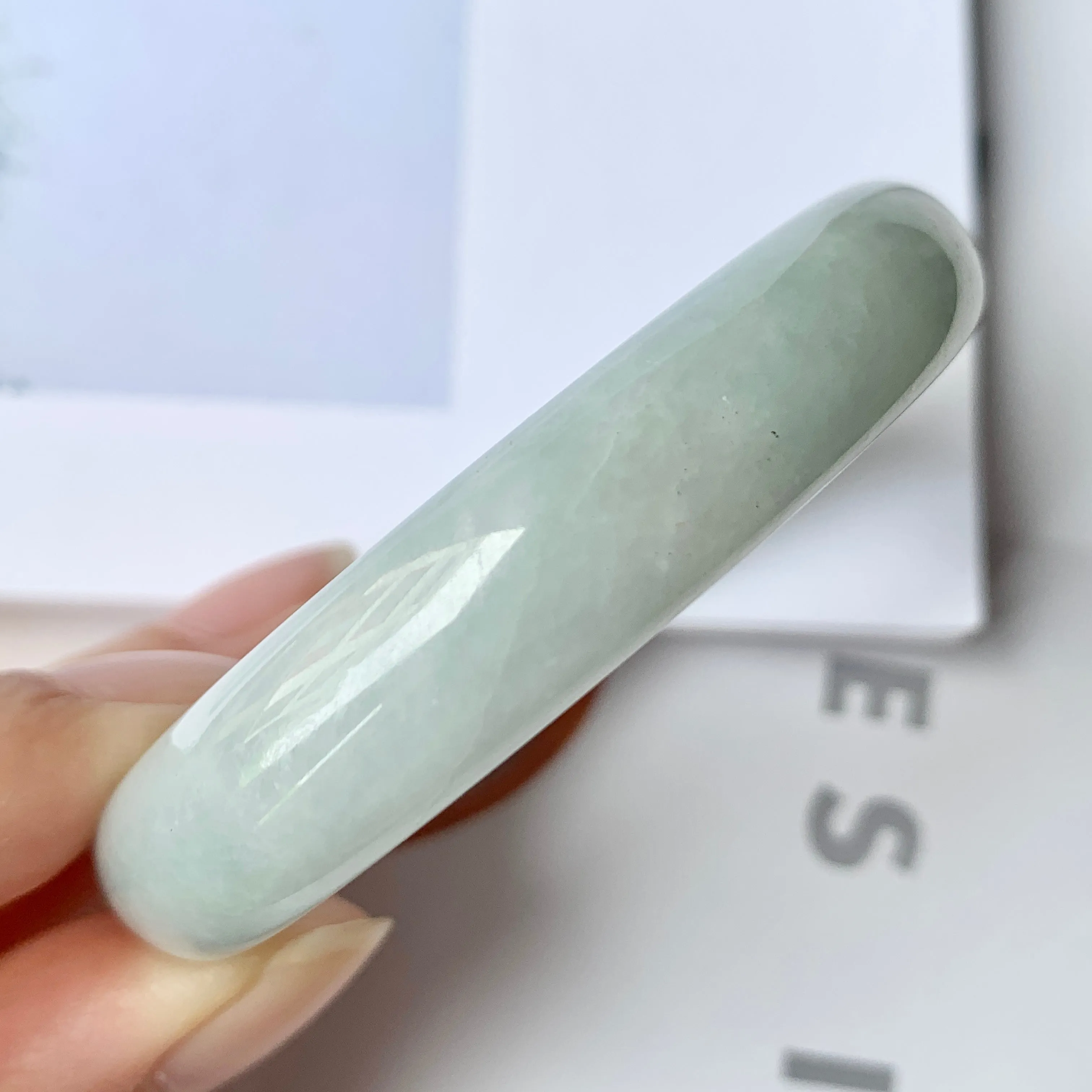 52.9mm A-Grade Natural Light Green Jadeite Modern Round Bangle No.330075