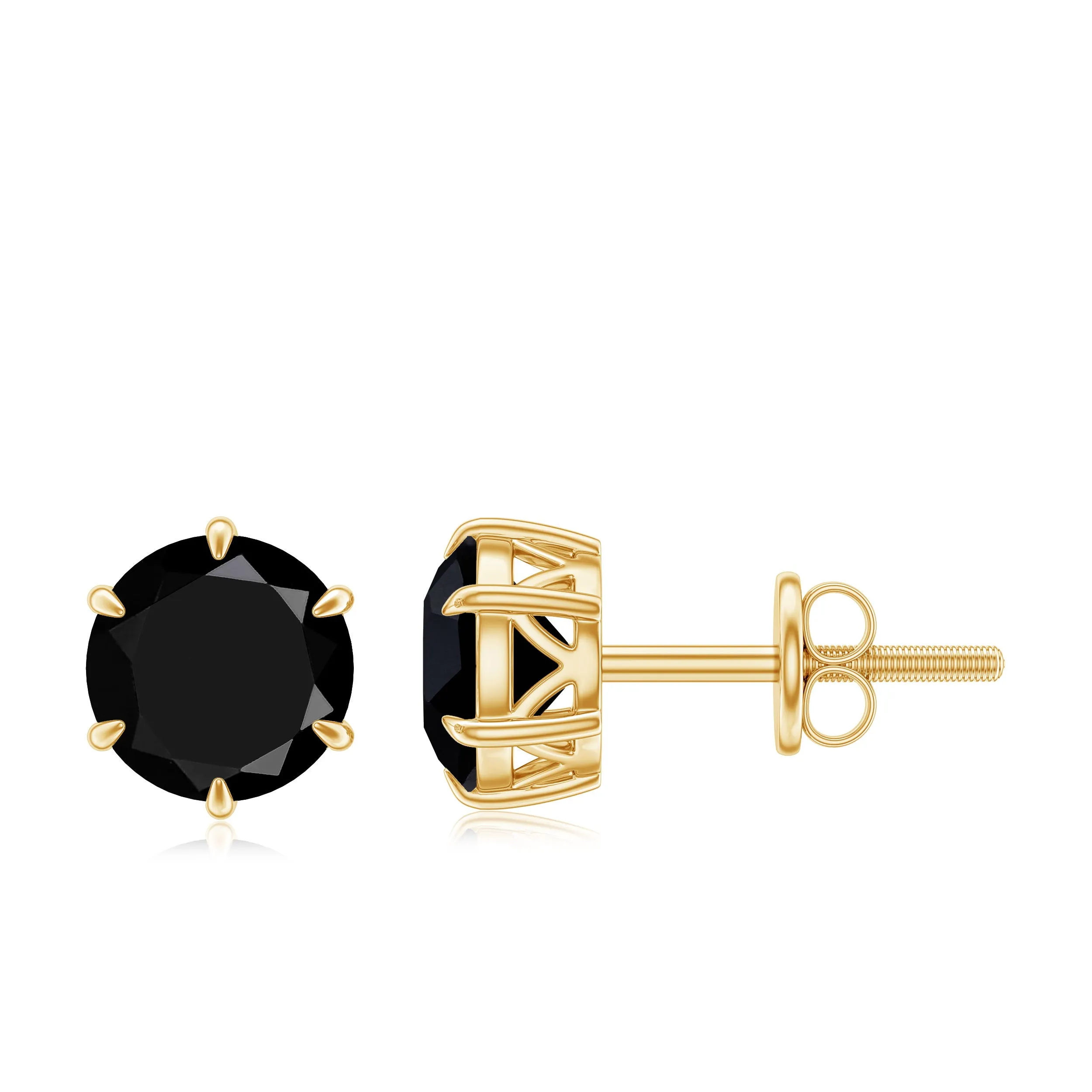 6 MM Claw Set Black Onyx Solitaire Stud Earrings