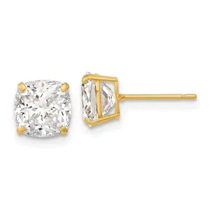 7MM Cushion Cubic Zirconia Stud Earrings in 14KT Yellow Gold