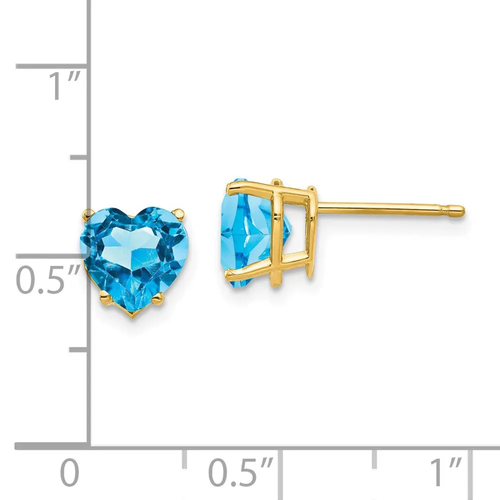 7MM Heart Shape Swiss Blue Topaz Stud Earrings in 14KT Yellow Gold