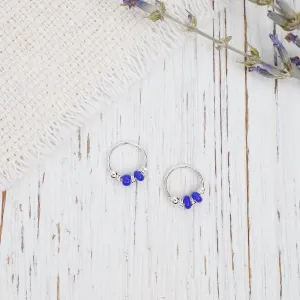 8mm Sterling Silver Sleeper Hoops with Dark Blue Beads