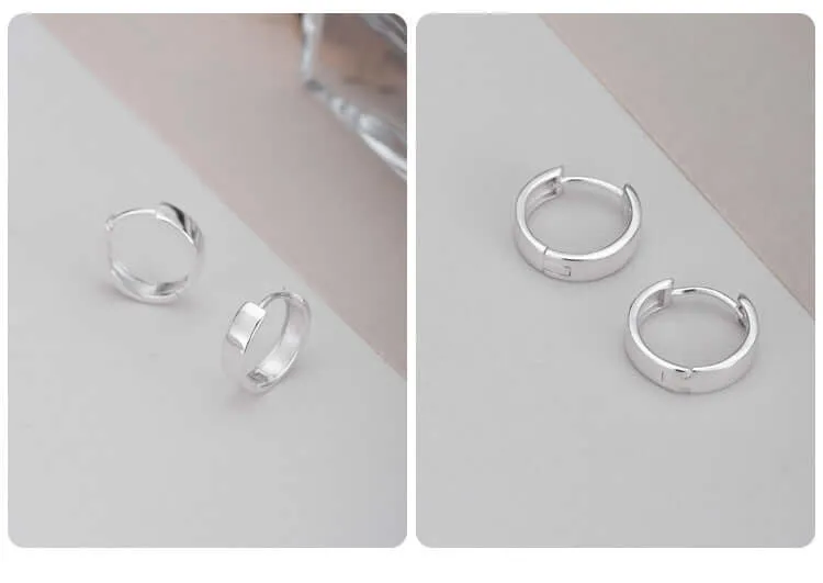 925 Silver Simple Polished Wide Circle Silver Huggie Earrings