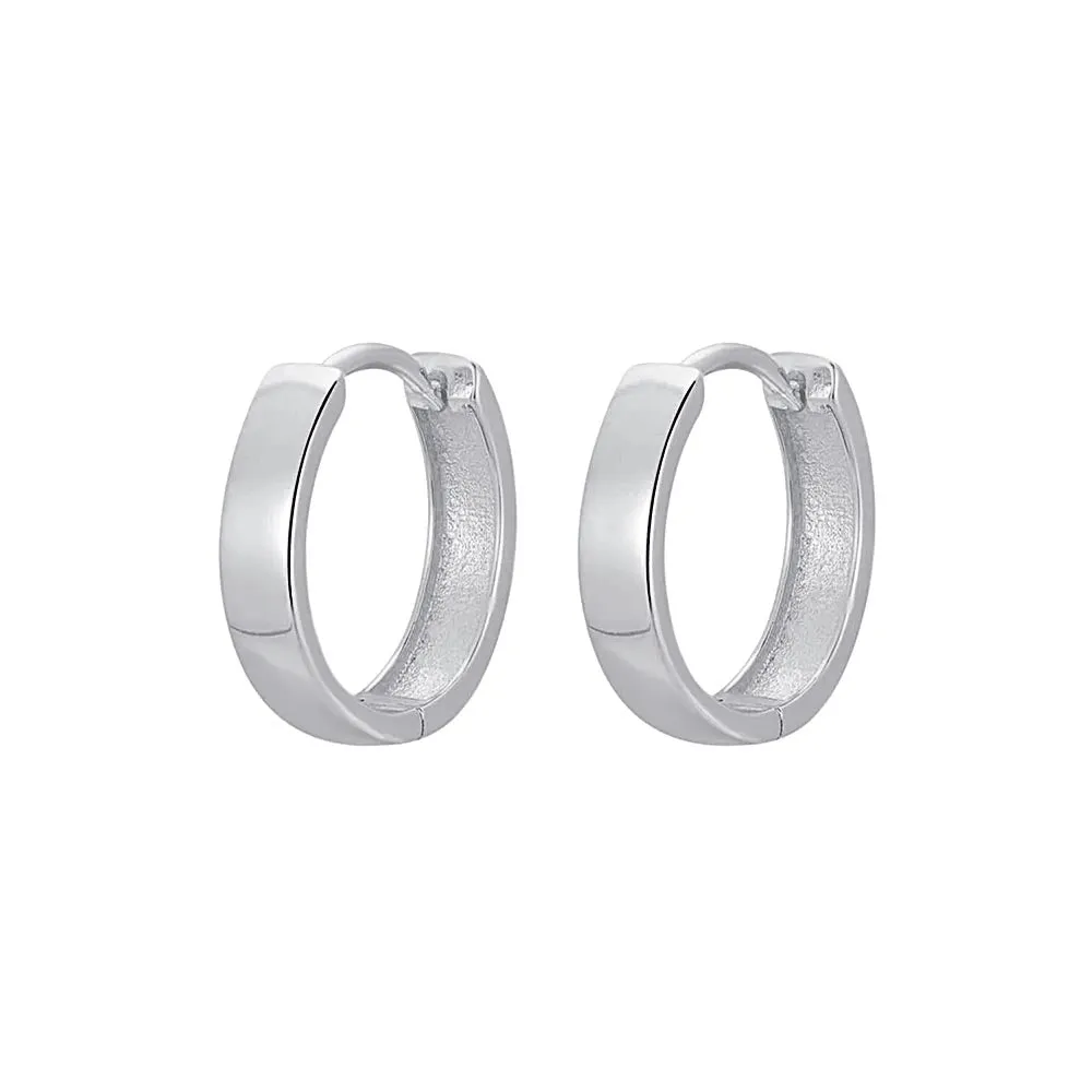 925 Silver Simple Polished Wide Circle Silver Huggie Earrings