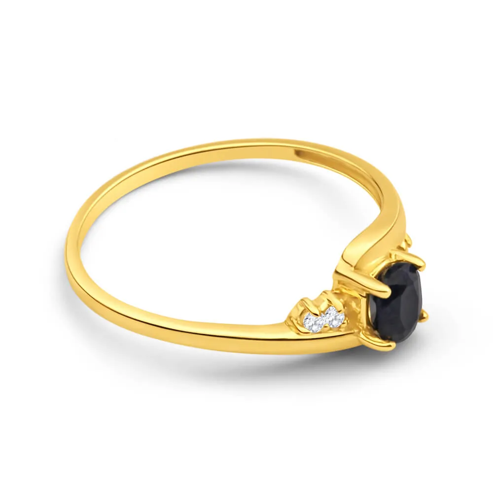 9ct Yellow Gold Cubic Zirconia   Natural Black Sapphire Ring