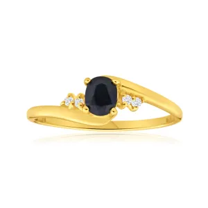 9ct Yellow Gold Cubic Zirconia   Natural Black Sapphire Ring