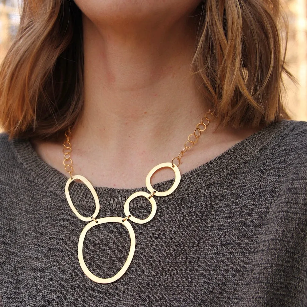 Abstract Organic Rings Necklace - Gold Plate