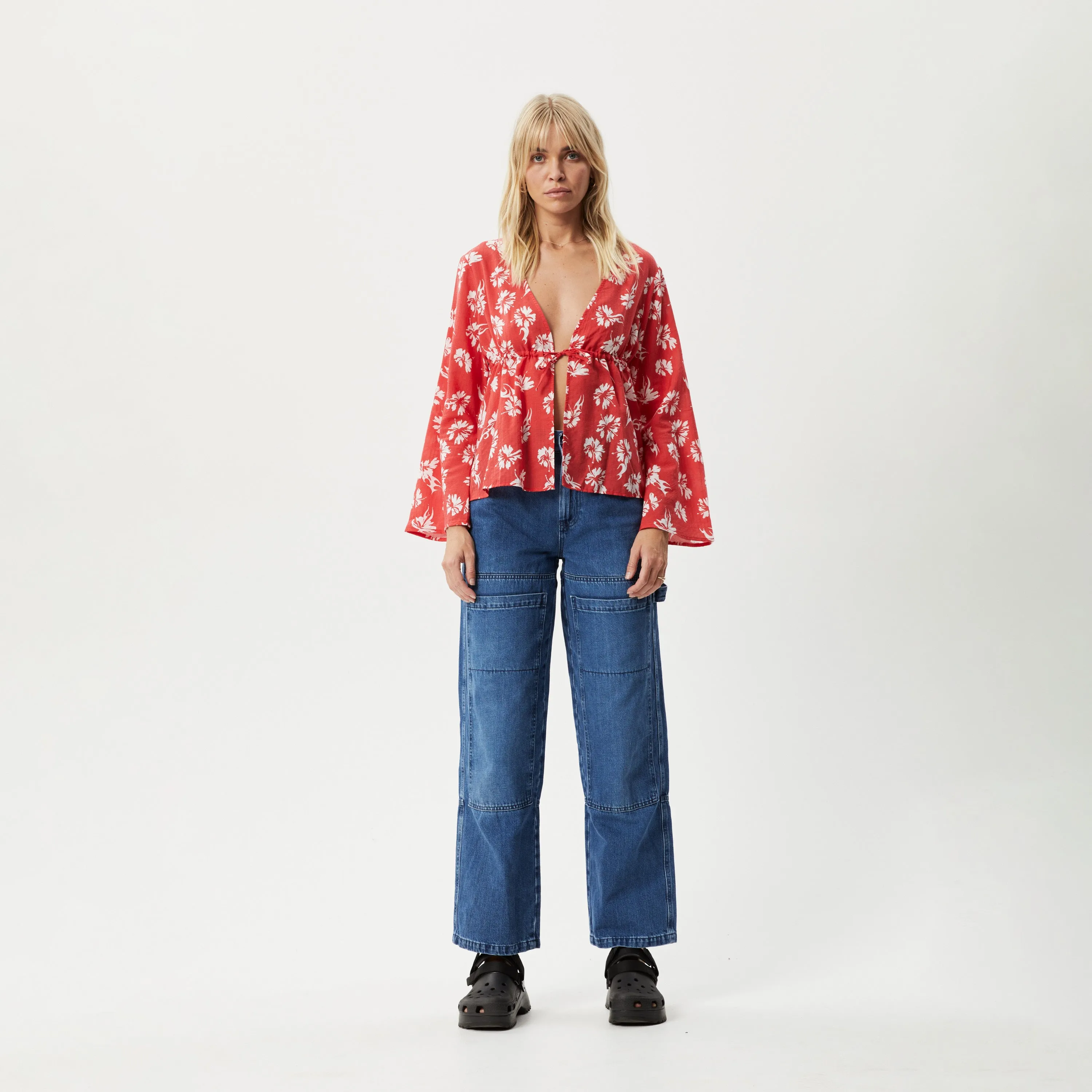 AFENDS Womens Hibiscus - Tie Blouse - Hibiscus