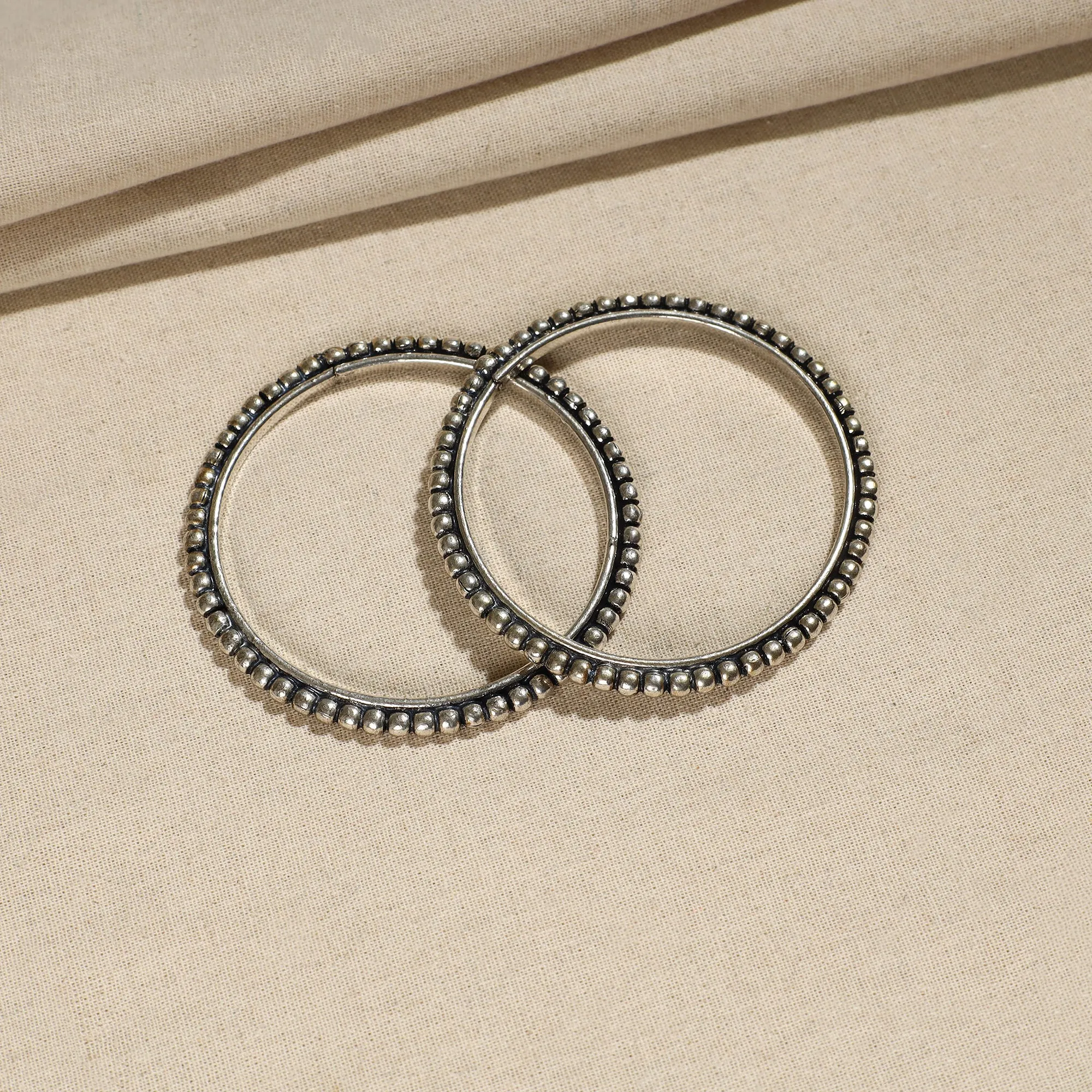 Antique Finish Oxidised White Metal Bangle (Set of 2) 09