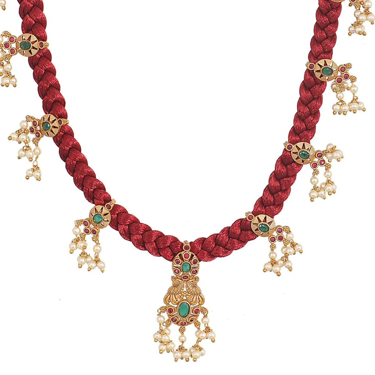 Antique Gold Plated Lalita CZ Pendant Dori Necklace Earrings Set