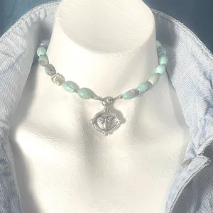 AQUA Dragon Skin Agate DRAGONFLY CHOKER Necklace