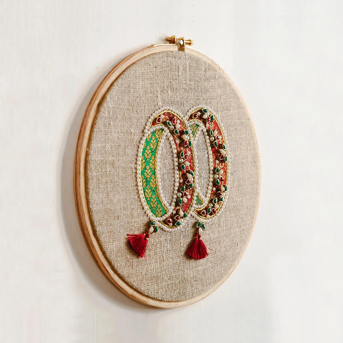 BANGLES royal Indian jewellery wall art, embroidery and applique in hoop OR wooden frame