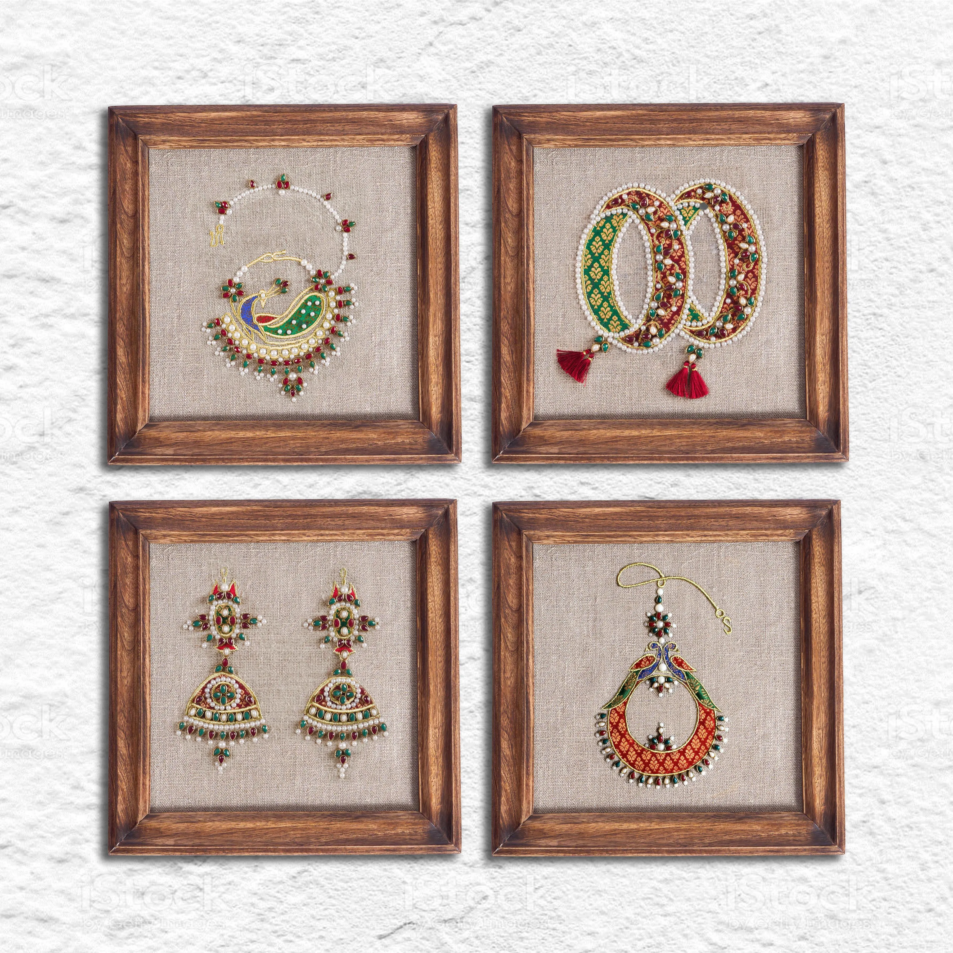 BANGLES royal Indian jewellery wall art, embroidery and applique in hoop OR wooden frame