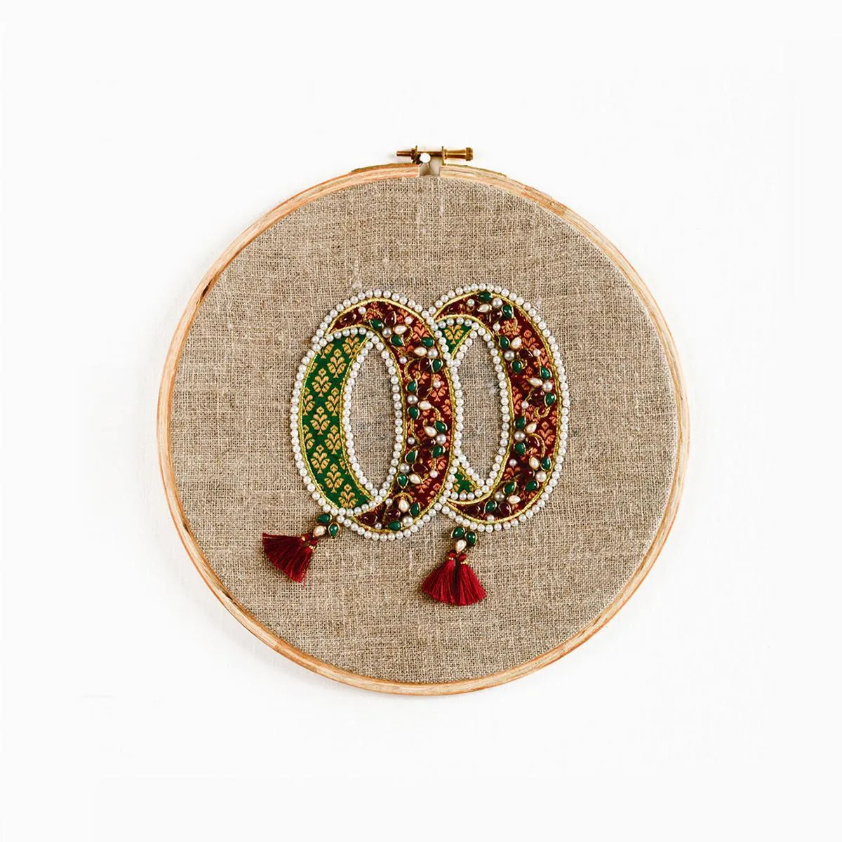 BANGLES royal Indian jewellery wall art, embroidery and applique in hoop OR wooden frame