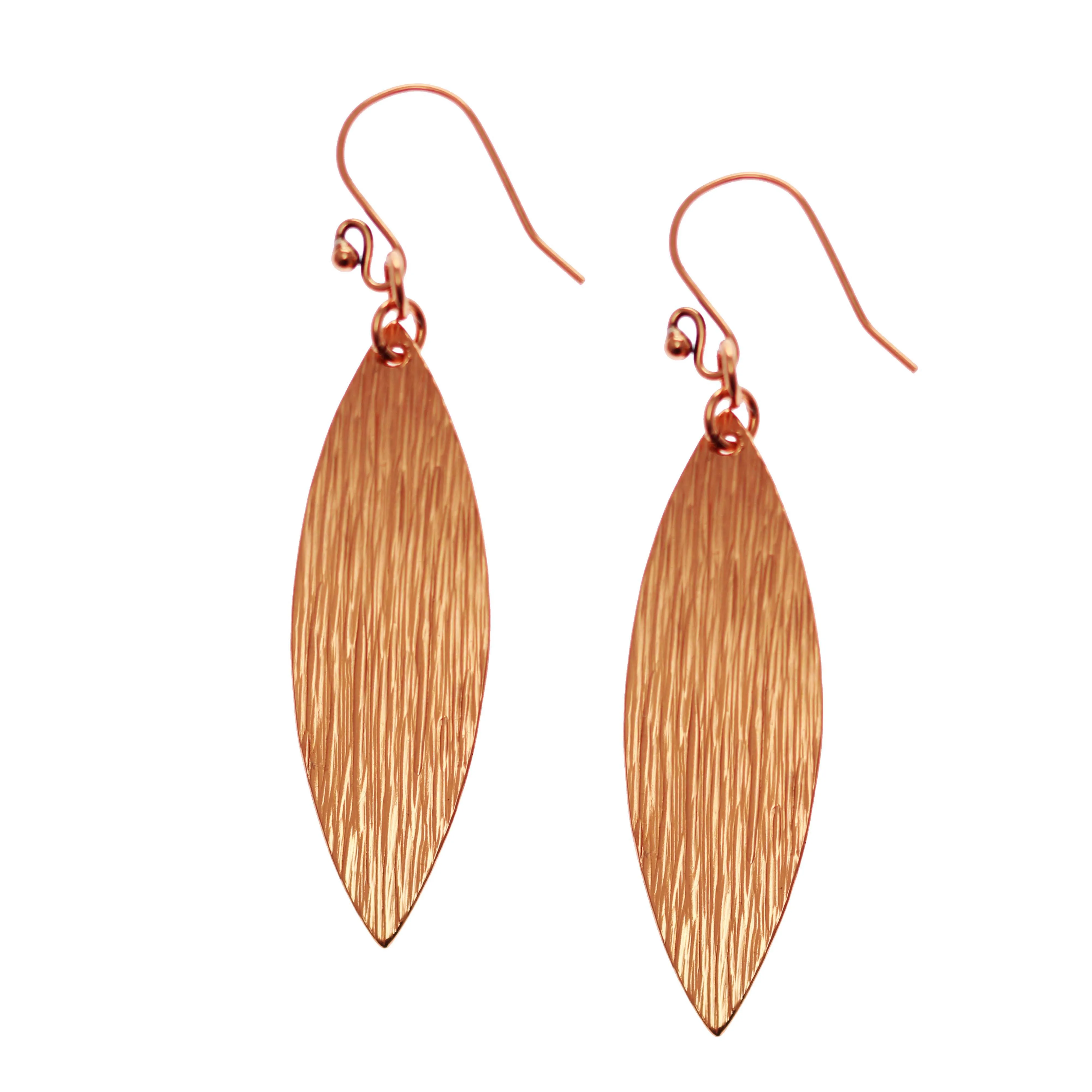 Bark Embossed Copper Leaf Drop Earrings