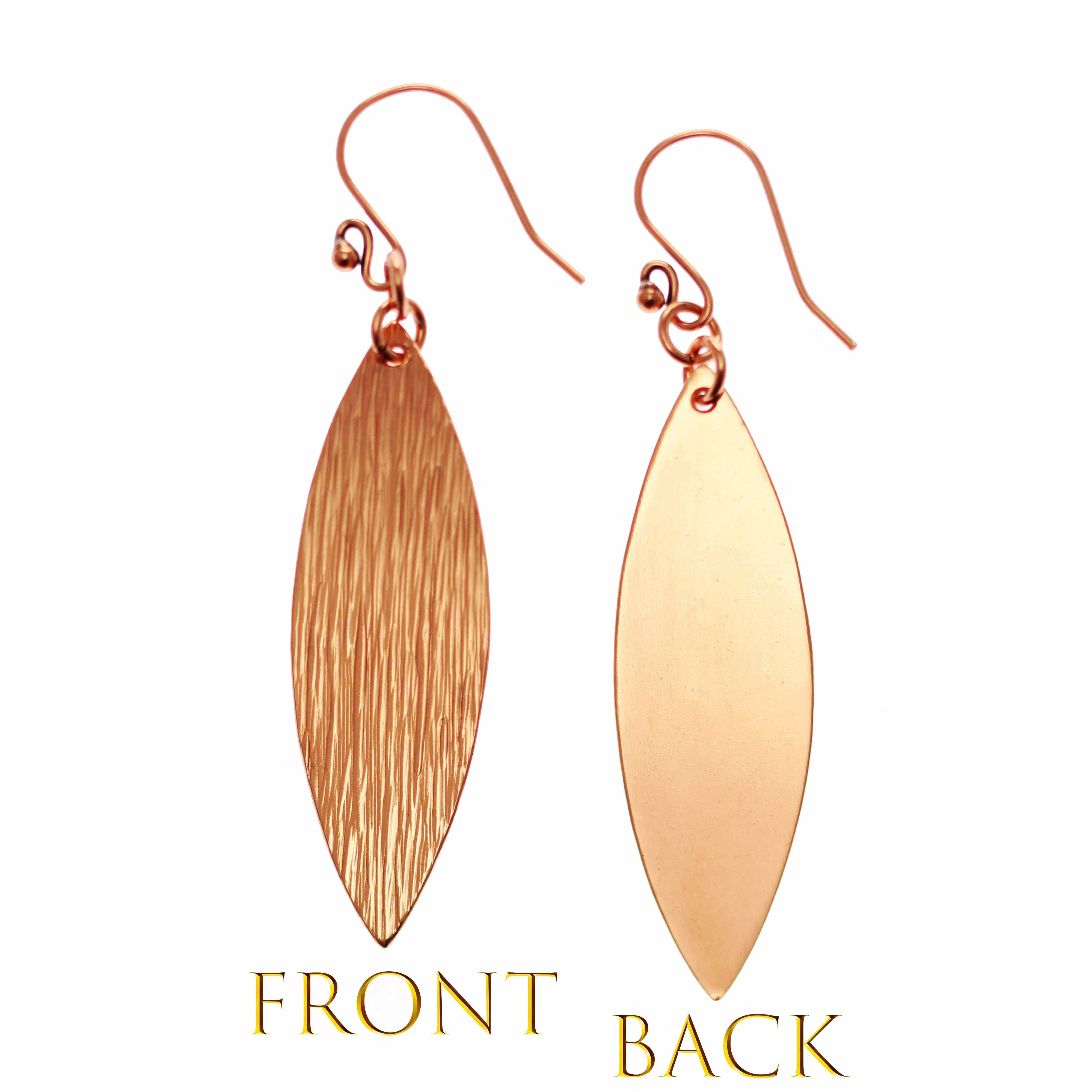 Bark Embossed Copper Leaf Drop Earrings