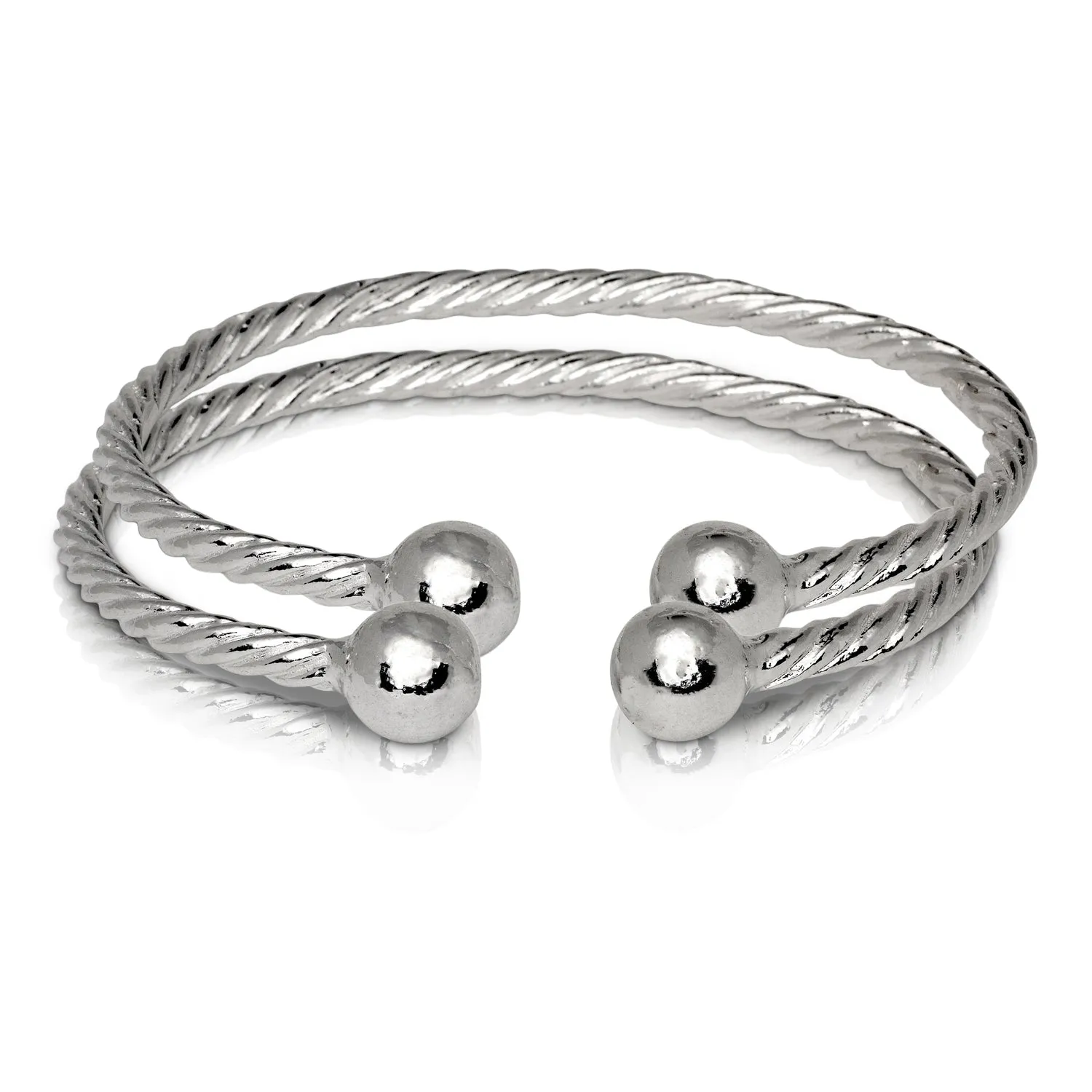 Better Jewelry Ball Ends Coiled Rope West Indian Bangles .925 Sterling Siver, 1 pair