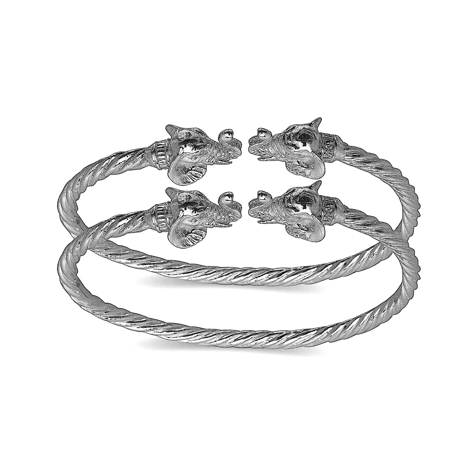 Better Jewelry Elephant Ends Coiled Rope West Indian Bangles .925 Sterling Silver, 1 pair