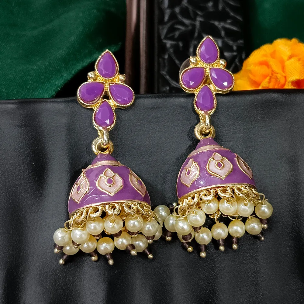 Bhavi Jewels Gold Plated Mennakari Jhumki Earrings