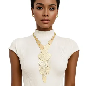 Bib Scratched Metal Plate Edgy Necklace Set