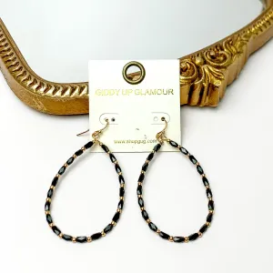 Black Beaded Open Drop Earrings with Gold Tone Spacers