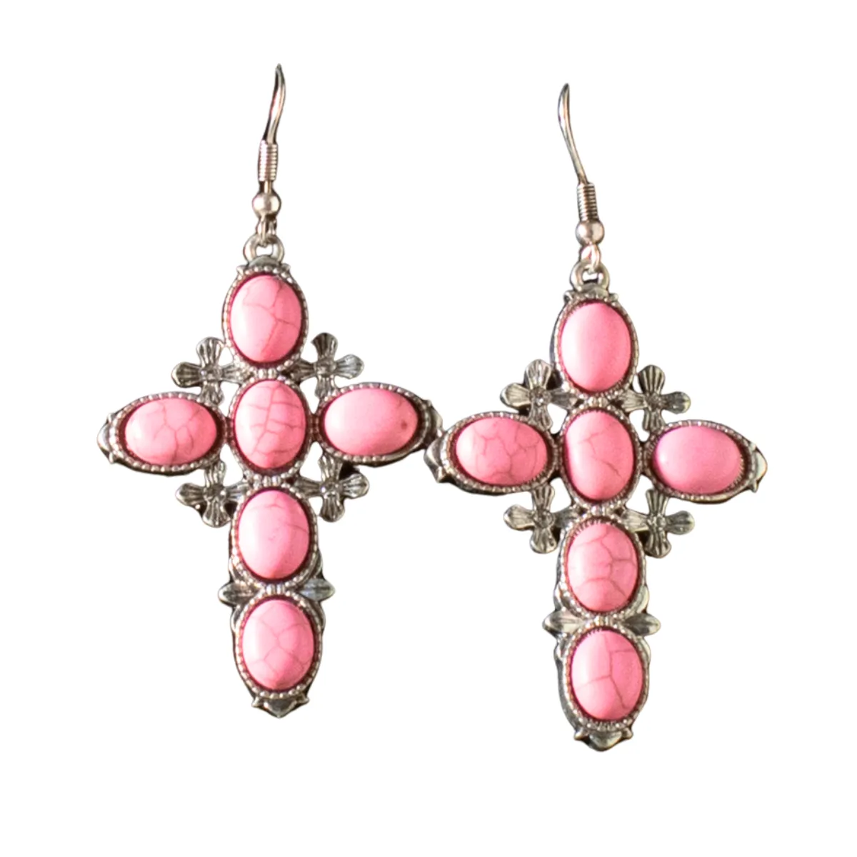 Blazin Roxx Ladies Pink Stone Cross Earrings