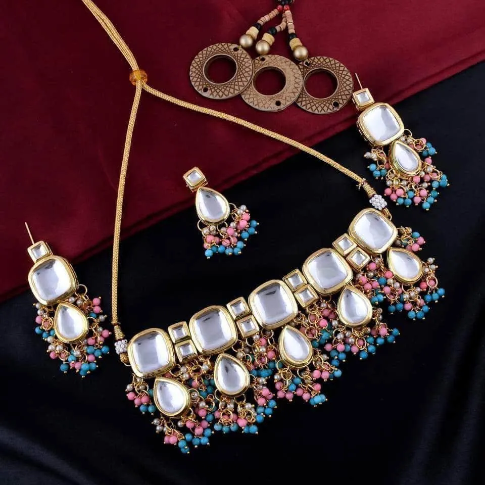 Block Kundan Meena Necklace Set