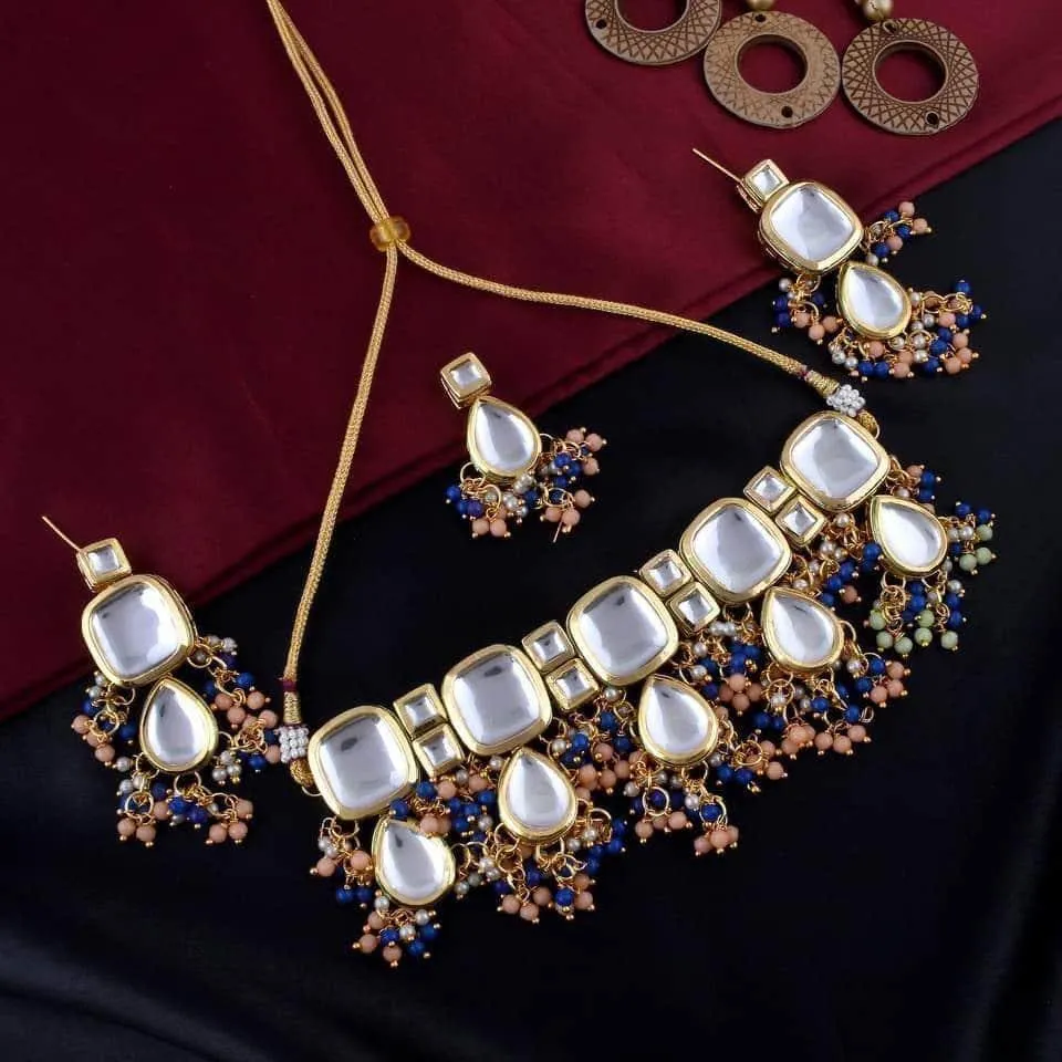 Block Kundan Meena Necklace Set